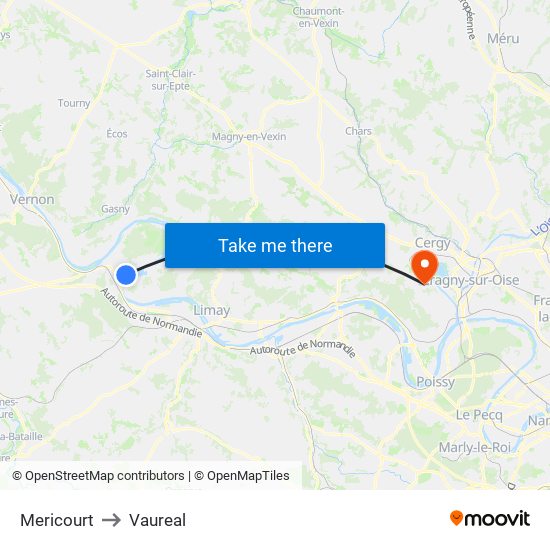 Mericourt to Vaureal map