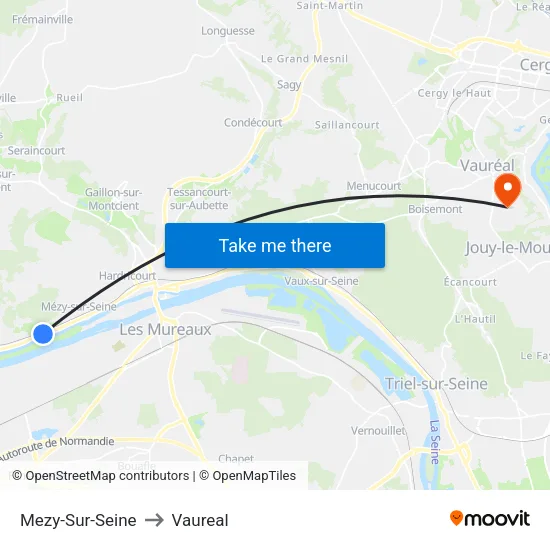 Mezy-Sur-Seine to Vaureal map