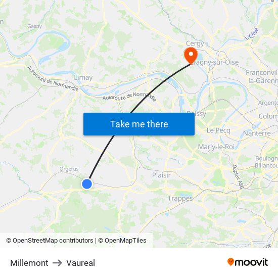 Millemont to Vaureal map