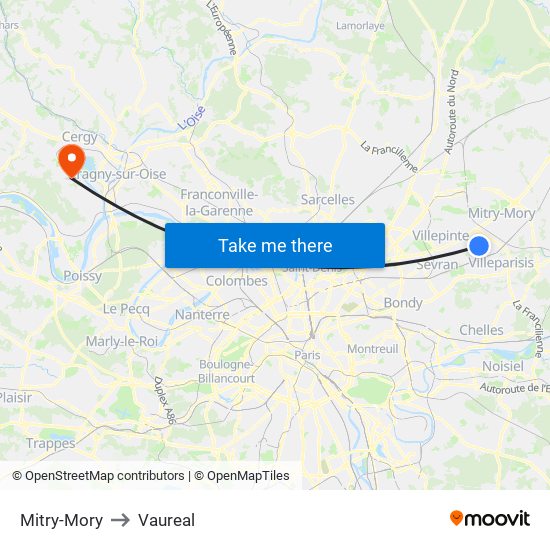 Mitry-Mory to Vaureal map