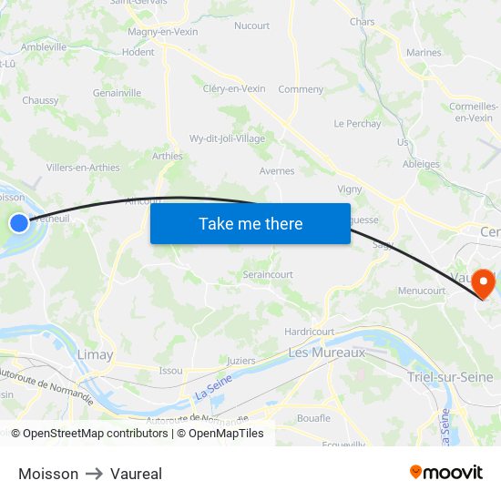 Moisson to Vaureal map