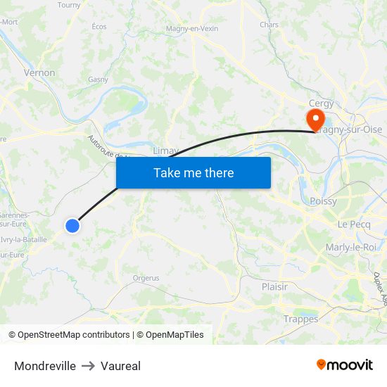 Mondreville to Vaureal map