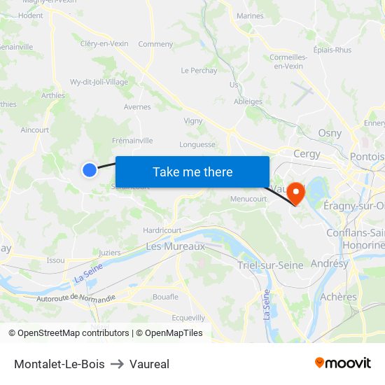 Montalet-Le-Bois to Vaureal map