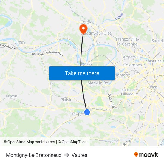 Montigny-Le-Bretonneux to Vaureal map