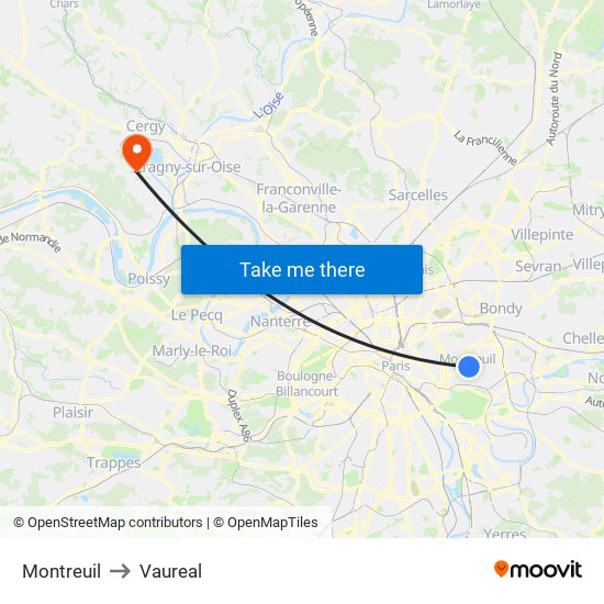 Montreuil to Vaureal map