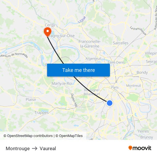 Montrouge to Vaureal map