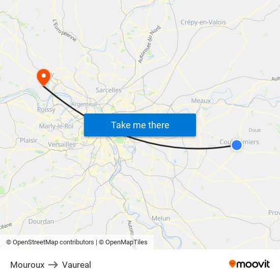 Mouroux to Vaureal map