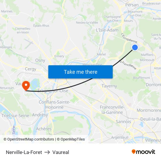 Nerville-La-Foret to Vaureal map