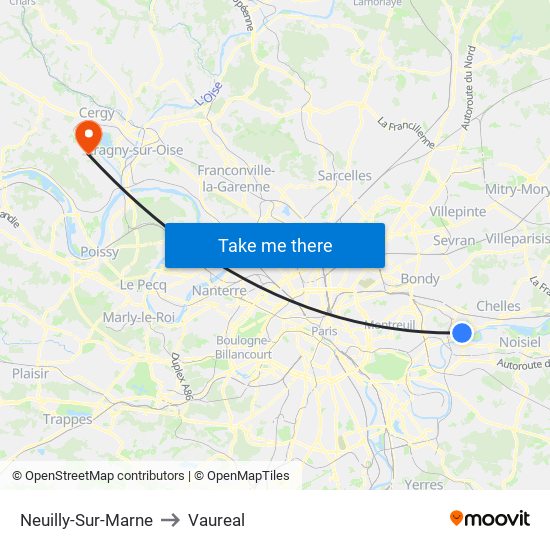 Neuilly-Sur-Marne to Vaureal map