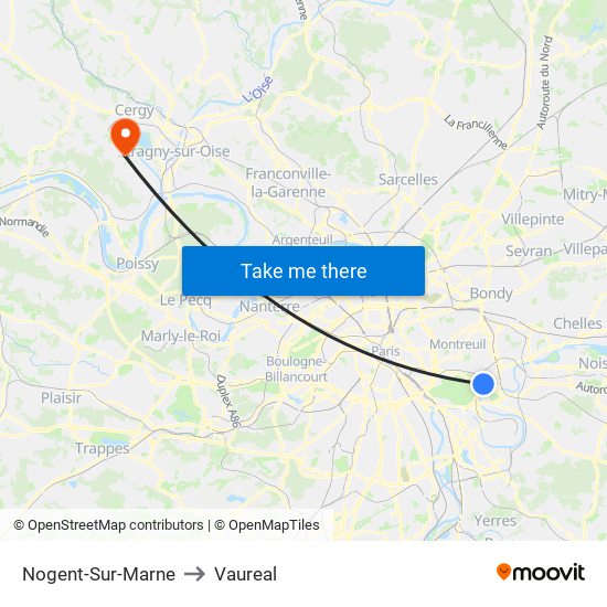 Nogent-Sur-Marne to Vaureal map