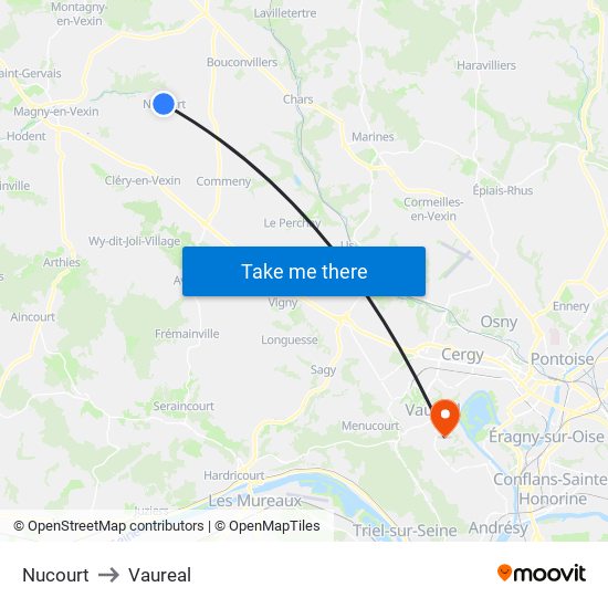 Nucourt to Vaureal map