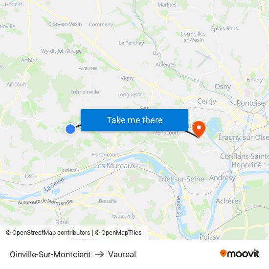 Oinville-Sur-Montcient to Vaureal map