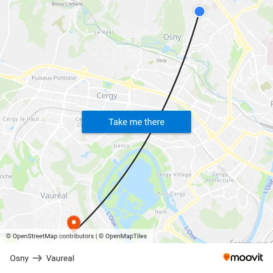 Osny to Vaureal map