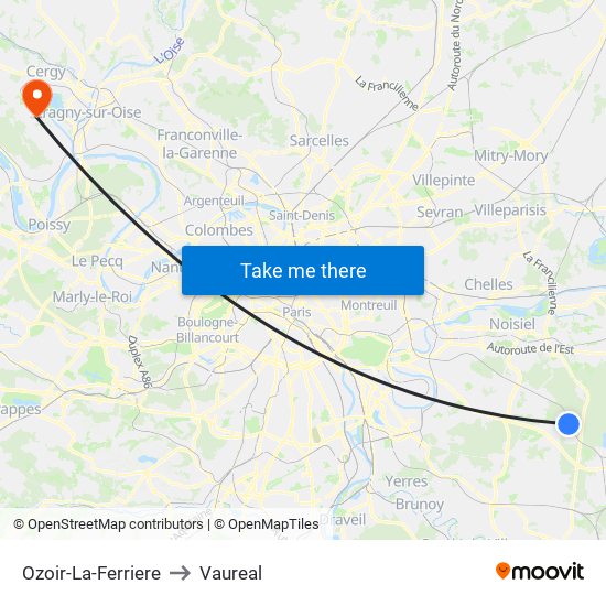 Ozoir-La-Ferriere to Vaureal map