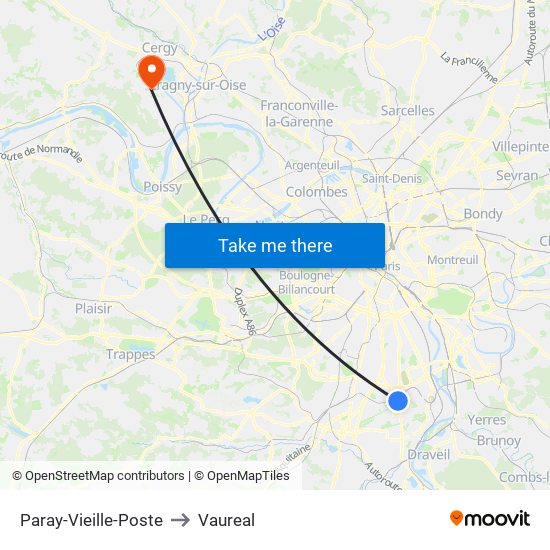 Paray-Vieille-Poste to Vaureal map