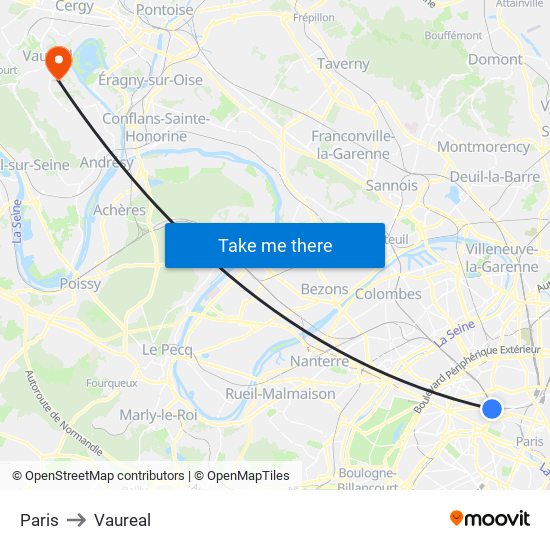 Paris to Vaureal map