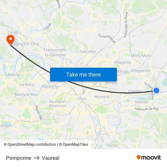 Pomponne to Vaureal map