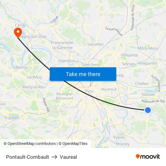 Pontault-Combault to Vaureal map