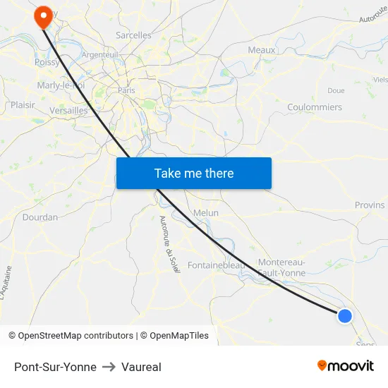 Pont-Sur-Yonne to Vaureal map