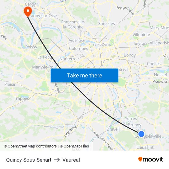 Quincy-Sous-Senart to Vaureal map