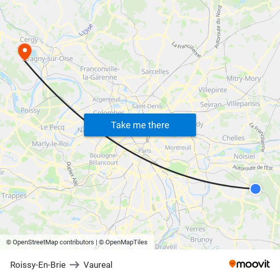 Roissy-En-Brie to Vaureal map
