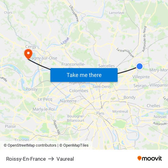 Roissy-En-France to Vaureal map