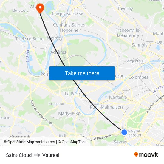Saint-Cloud to Vaureal map