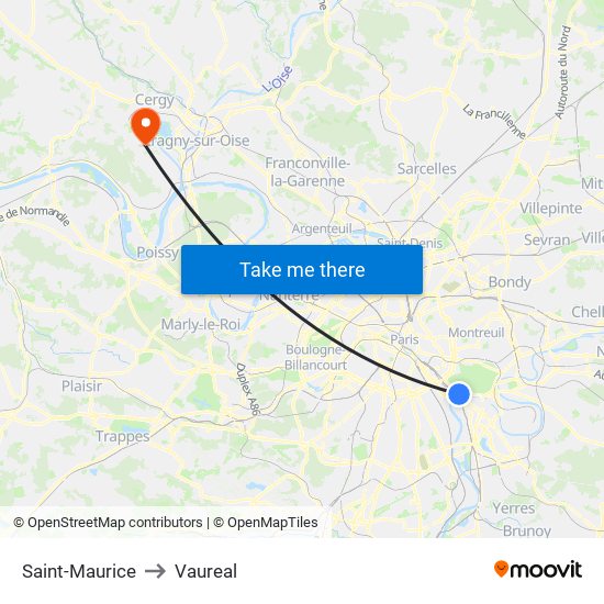 Saint-Maurice to Vaureal map