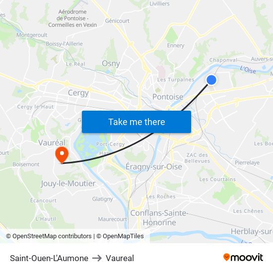 Saint-Ouen-L'Aumone to Vaureal map