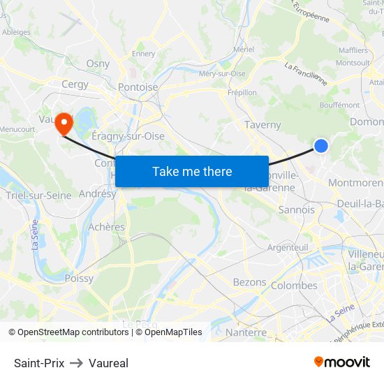Saint-Prix to Vaureal map