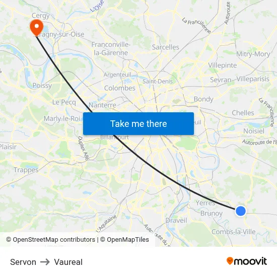 Servon to Vaureal map