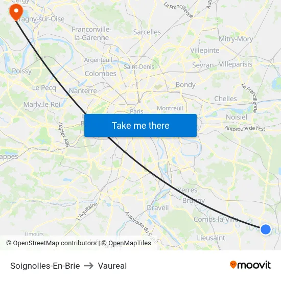 Soignolles-En-Brie to Vaureal map