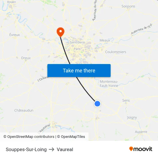Souppes-Sur-Loing to Vaureal map