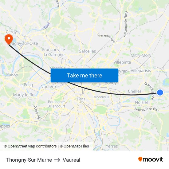 Thorigny-Sur-Marne to Vaureal map