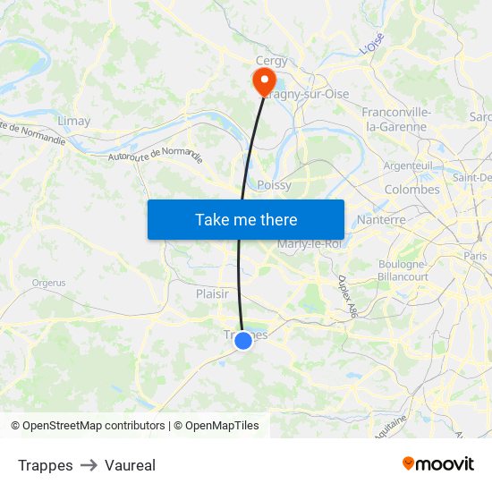 Trappes to Vaureal map