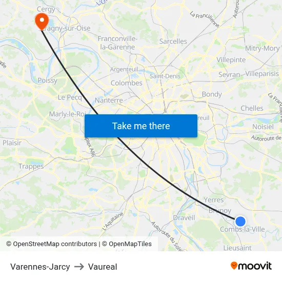 Varennes-Jarcy to Vaureal map