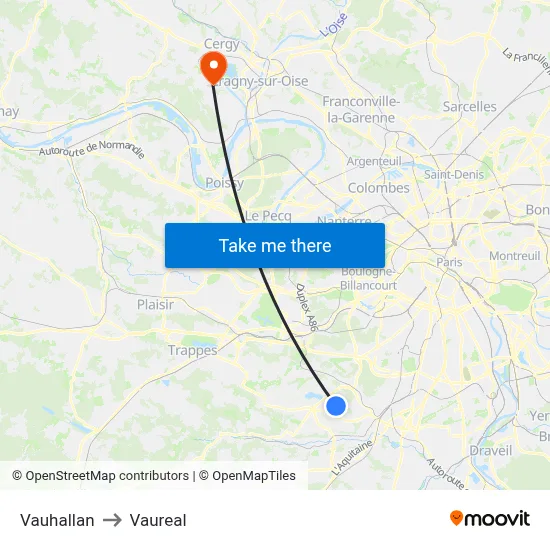 Vauhallan to Vaureal map