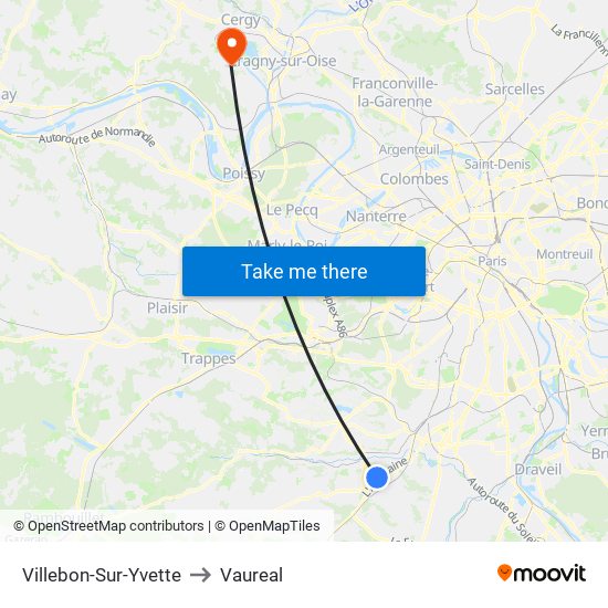 Villebon-Sur-Yvette to Vaureal map