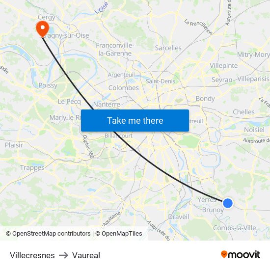 Villecresnes to Vaureal map