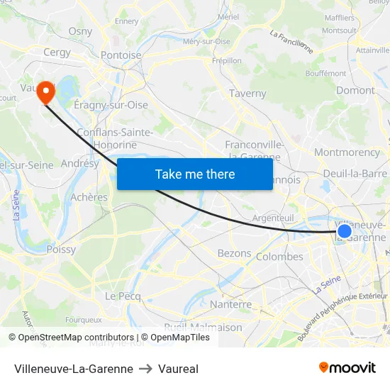 Villeneuve-La-Garenne to Vaureal map