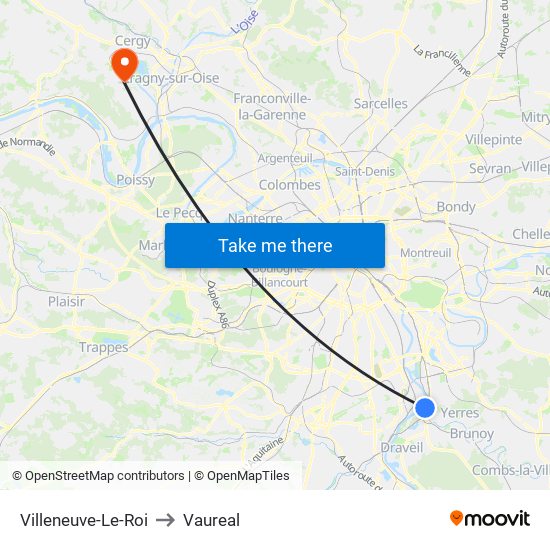 Villeneuve-Le-Roi to Vaureal map