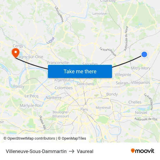 Villeneuve-Sous-Dammartin to Vaureal map