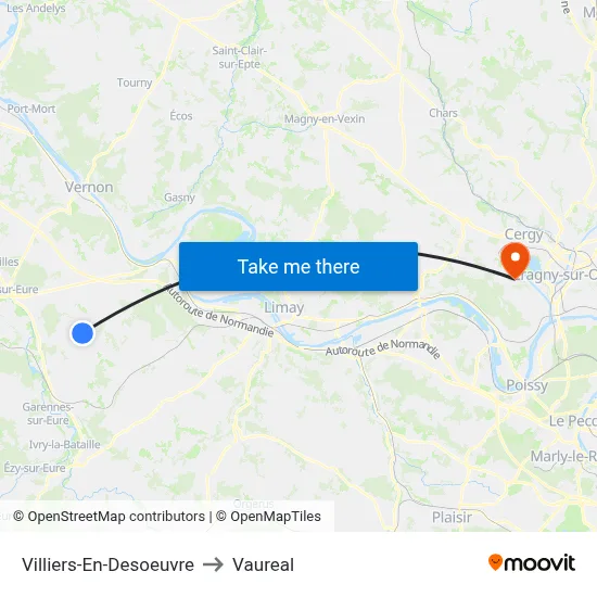 Villiers-En-Desoeuvre to Vaureal map