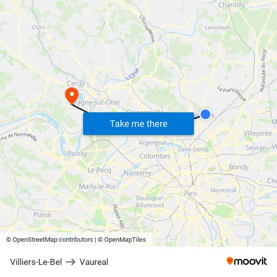Villiers-Le-Bel to Vaureal map