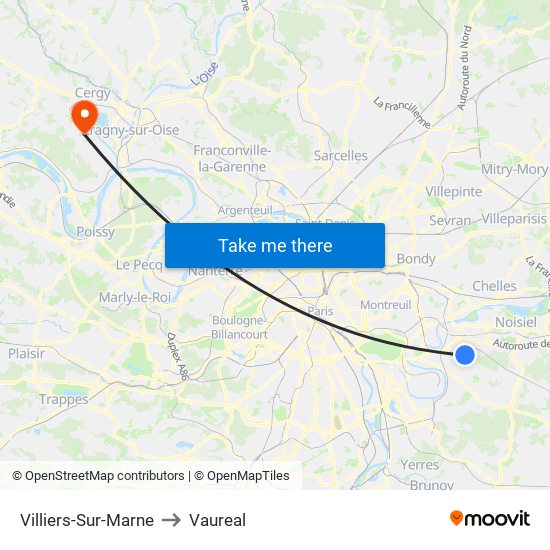 Villiers-Sur-Marne to Vaureal map