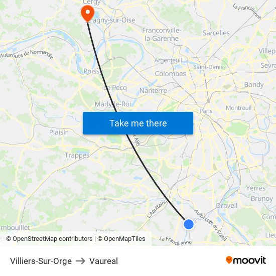 Villiers-Sur-Orge to Vaureal map