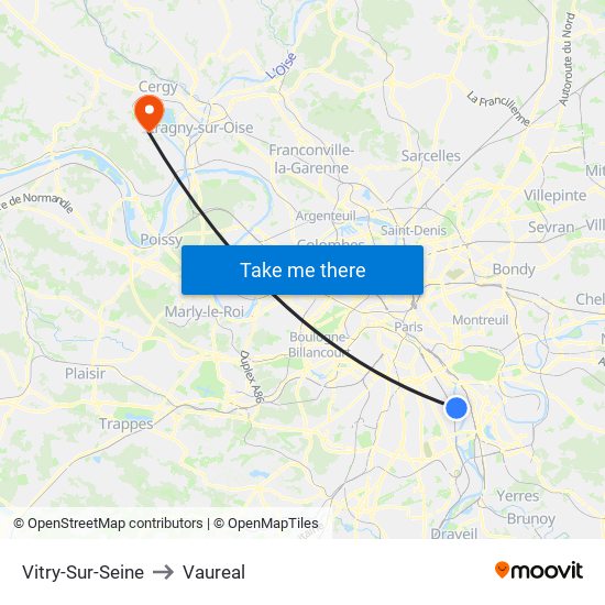 Vitry-Sur-Seine to Vaureal map