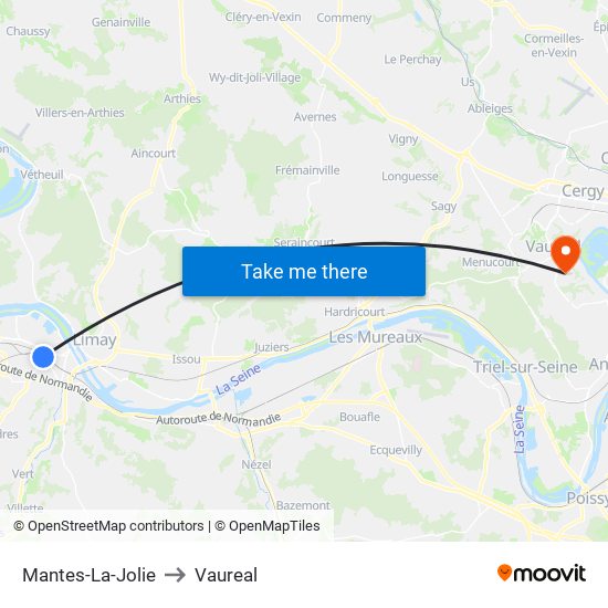 Mantes-La-Jolie to Vaureal map