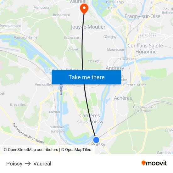 Poissy to Vaureal map