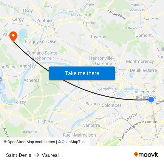 Saint-Denis to Vaureal map